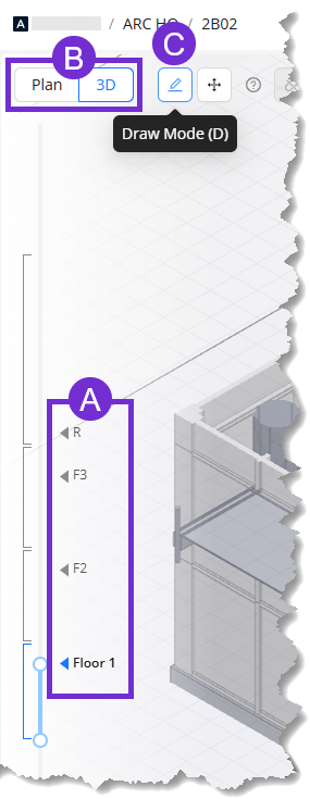 User interface showing floor plan options and 3D view selection in architectural software.